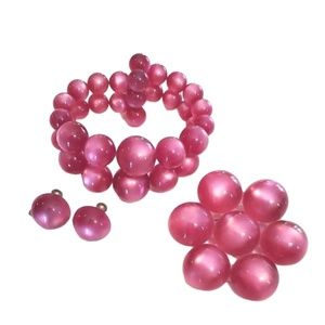 LUCITE Faux Moonstone Bracelet Earring Pin Brooch Chunky Vintage Jewelry Set